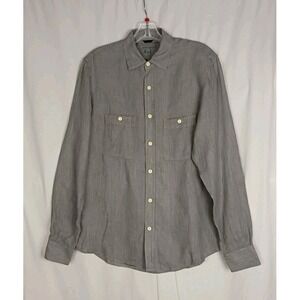 Martin Gordon Linen Button Up Shirt Mens S Brown Long Sleeve Double Pocket